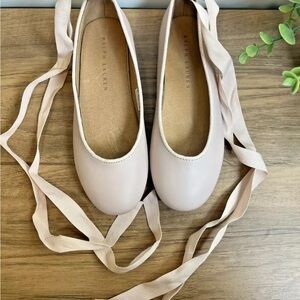 Ralph Lauren Size 3 Girls ANKLE TIE Pink Ballet Flats Leather